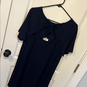 LOFT Navy Blue Dress with Tie Detail